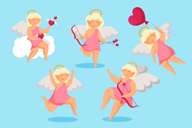 Flat style cupid character collection