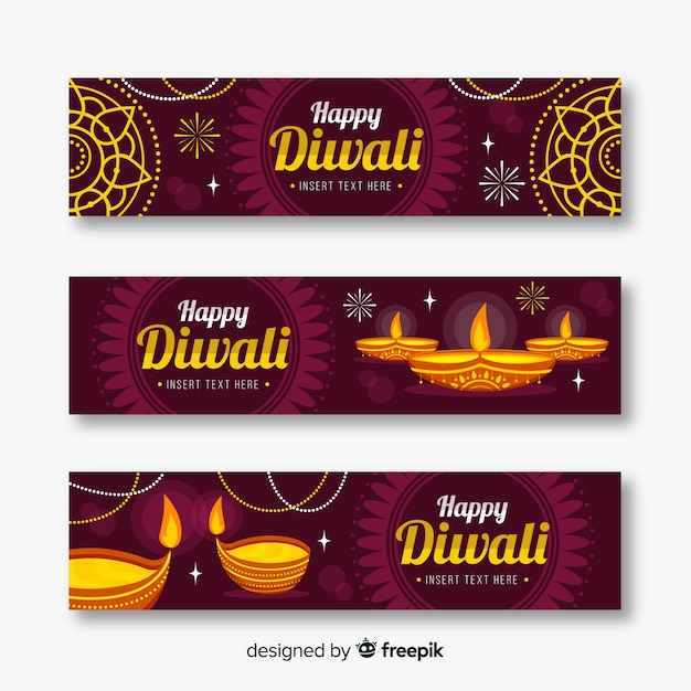 Free vector flat style diwali web banners