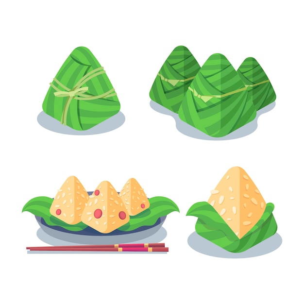 Free vector flat style dragon boat's zongzi collection