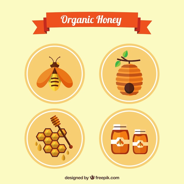 Free vector flat style elements for organic honey