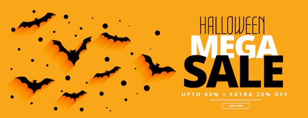 Flat style halloween mega sale yellow banner