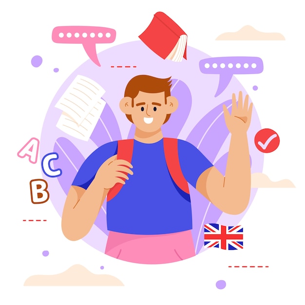 Flat style hand drawn english school illustration