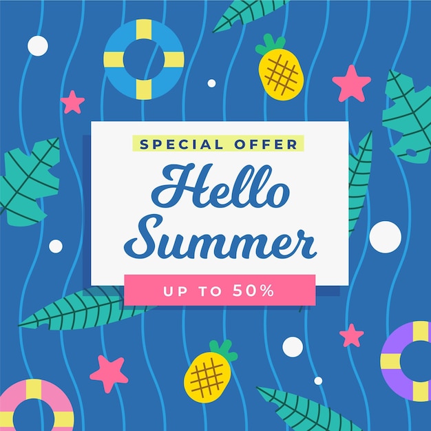 Free vector flat style hello summer sale