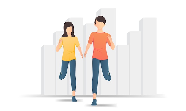 Flat style illustration of a man running with his woman Premium Vector