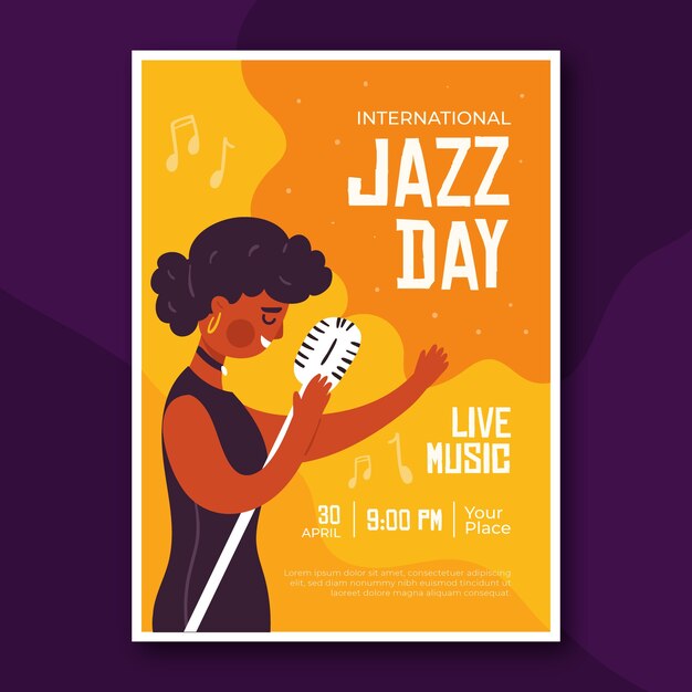 Flat style international jazz day poster