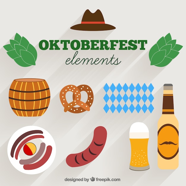 Free vector flat style items for oktoberfest