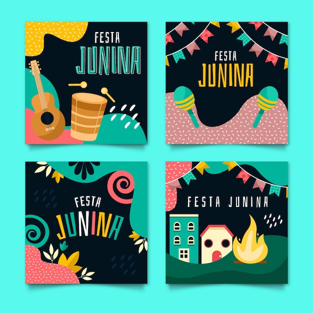 Free vector flat style june festival cards