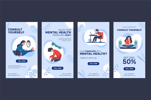 Free vector flat style mental health instagram stories