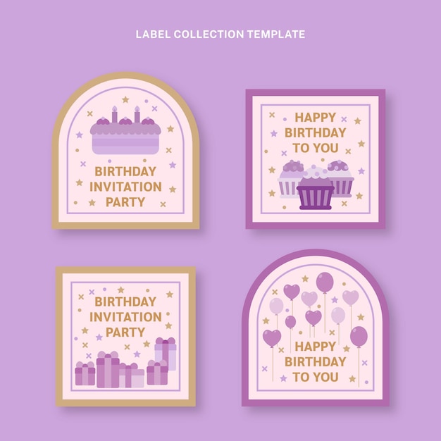 Free vector flat style minimal birthday labels