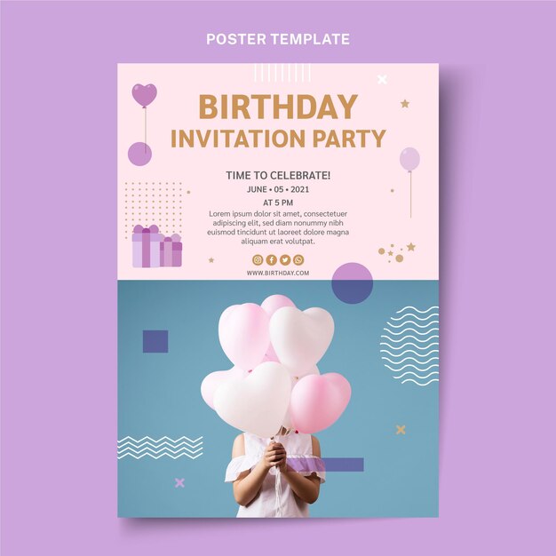 Flat style minimal birthday poster