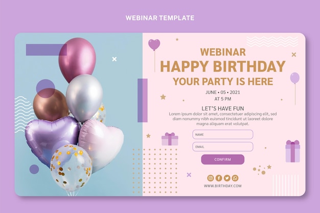 Free vector flat style minimal birthday webinar