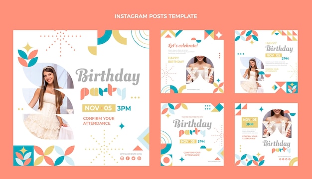 Flat style mosaic birthday instagram posts