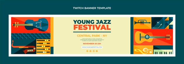 Free vector flat style mosaic music festival twitch banner