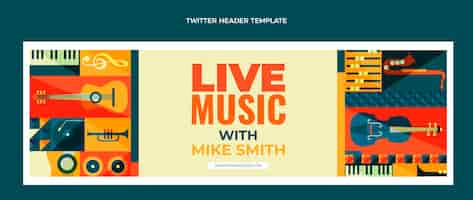 Free vector flat style mosaic music festival twitter header