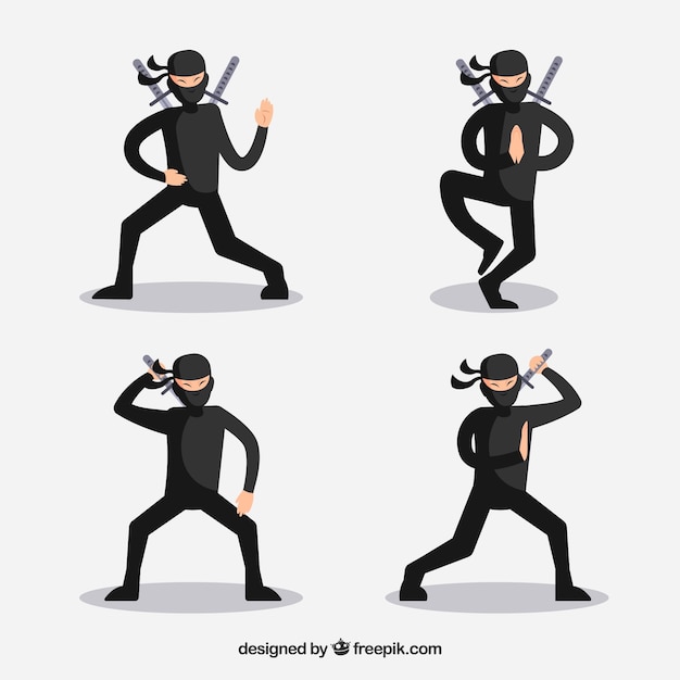 Collezione di personaggi ninja stile piatto