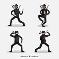 Vettore gratuito collezione di personaggi ninja stile piatto