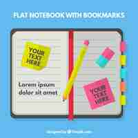 Vettore gratuito notebook stile piatto con le note