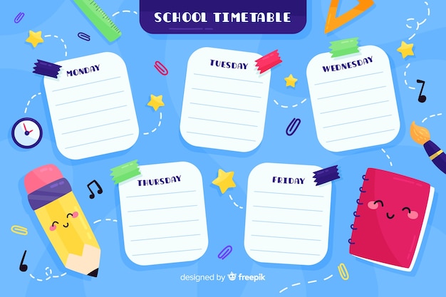 Flat style school timetable template