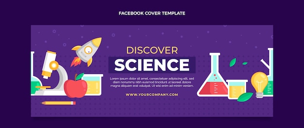 Vettore gratuito modello di copertina di facebook di scienza in stile piatto