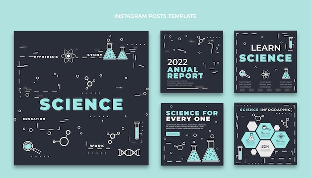 無料ベクター フラットスタイルの科学インスタグラム投稿テンプレート