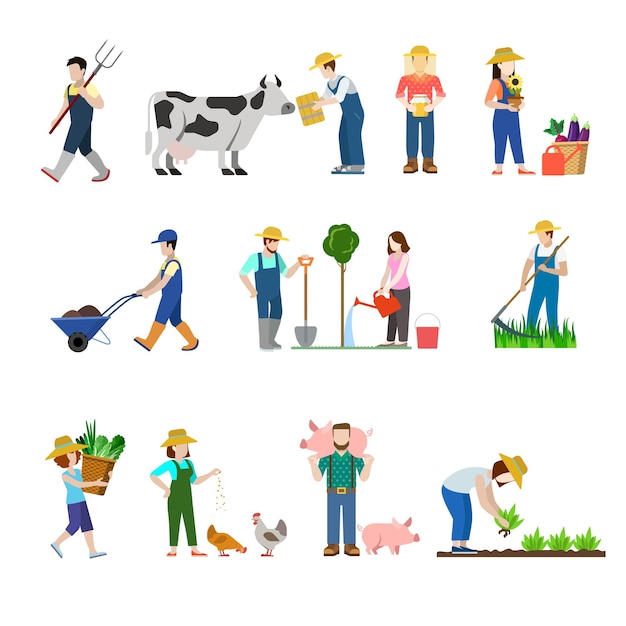 Flat style set of farm profession worker people