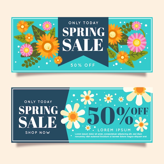 Free vector flat style spring sale banners