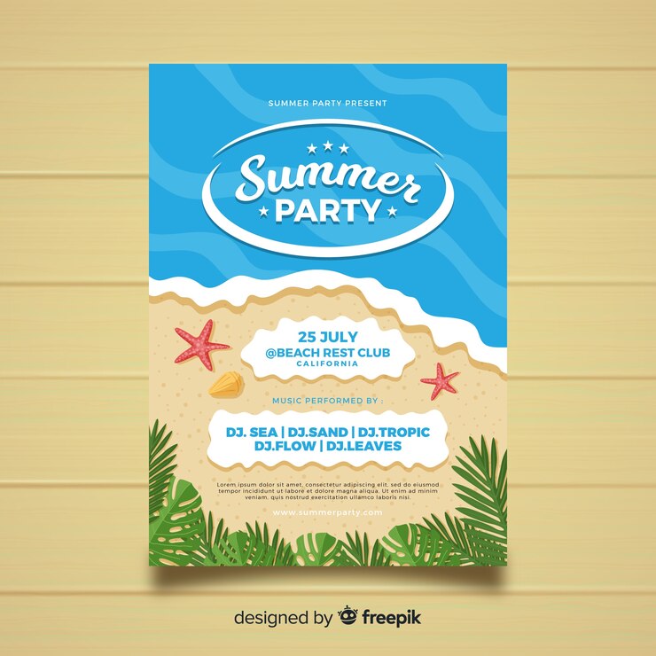 Free Vector flat style summer party poster template