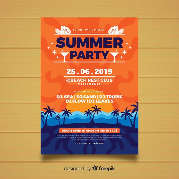 Free vector flat style summer party poster template