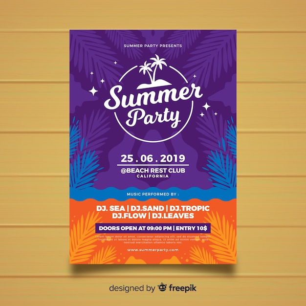 Flat style summer party poster template