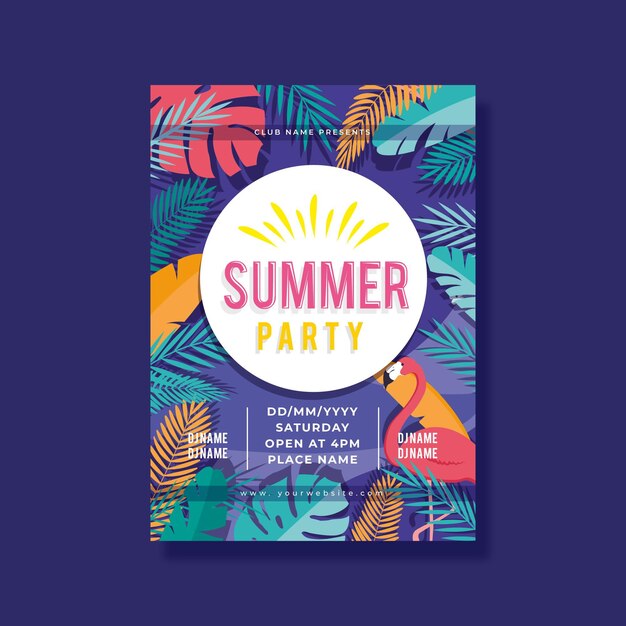 Flat style summer party poster