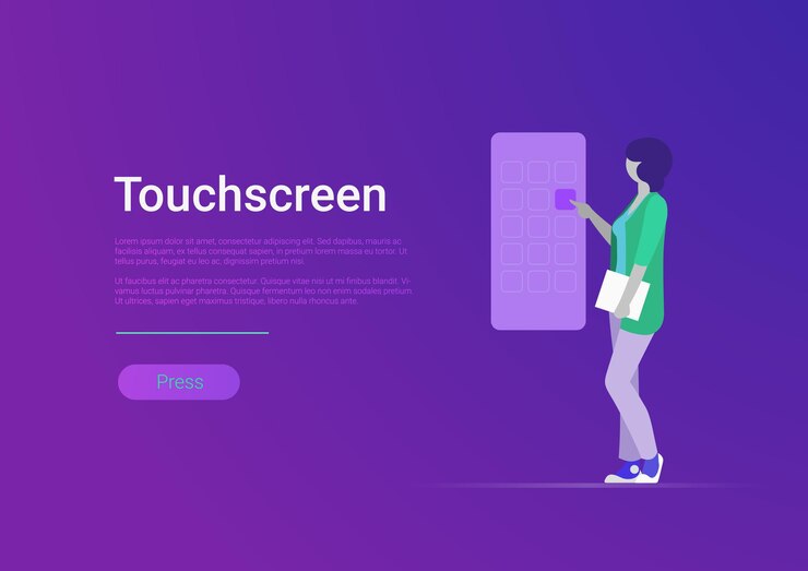Free Vector flat style touchscreen vector illustration woman touching huge smartphone screen