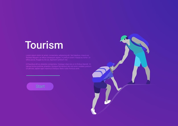 Flat style tourism hiking vector illustration banner template