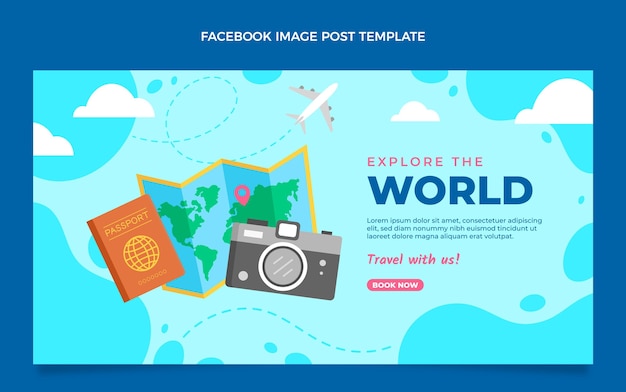 Stile piatto viaggia per il mondo post su facebook