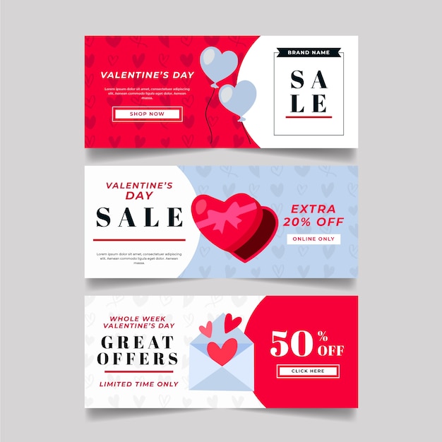 Flat style valentine's day sale banners