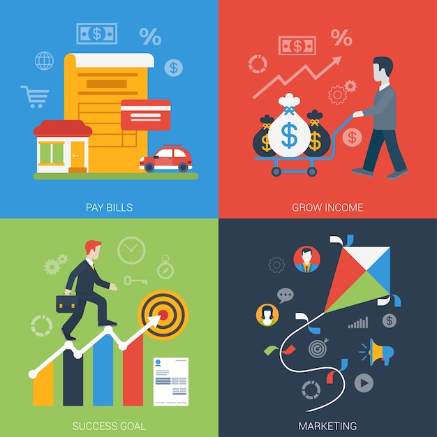 Stile piatto banner web moderno business online icon set