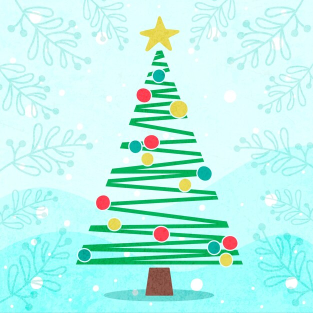 Flat style with cute christmas tree