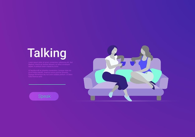 Flat style woman friends talking vector banner template illustration