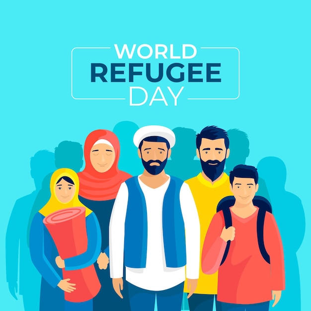 Giornata mondiale del rifugiato in stile piatto