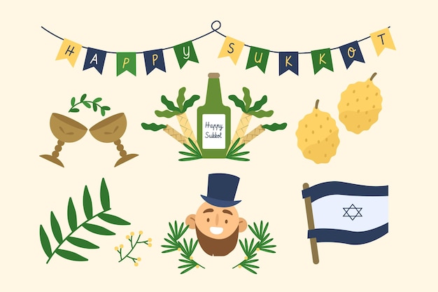 Free vector flat sukkot elements collection