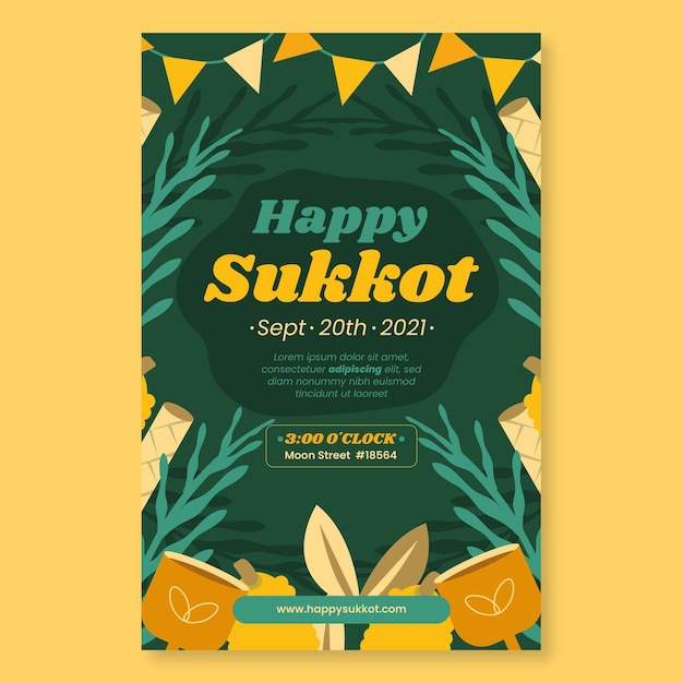 Vettore gratuito modello di poster verticale piatto sukkot