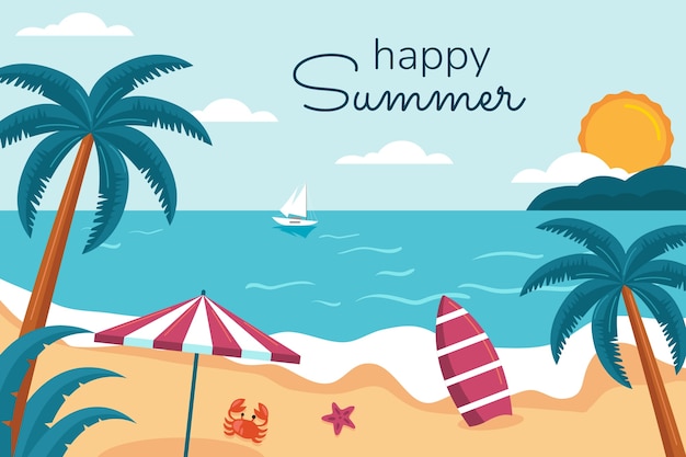 flat summer background with beach view
