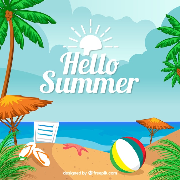 Flat summer background with colored elements