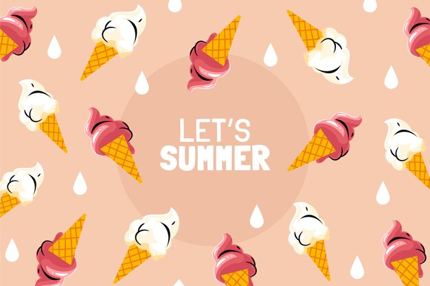 Free vector flat summer background with ice creams