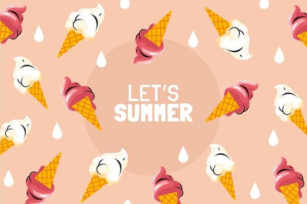 아이스크림과 평평한 여름 배경