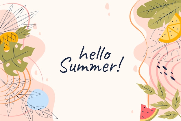 Flat summer background with leaves