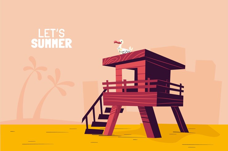Free Vector flat summer background with lifeguard tower