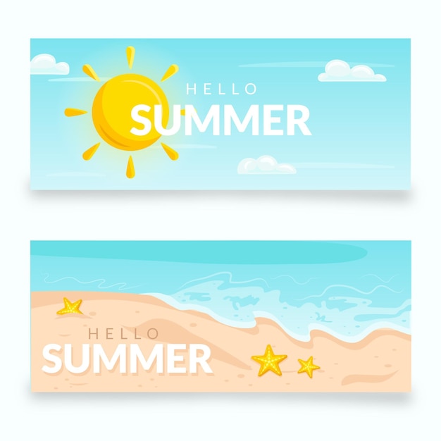 Бесплатное векторное изображение Набор плоских летних баннеров
