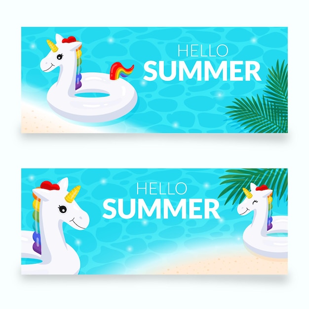 Flat summer banners set