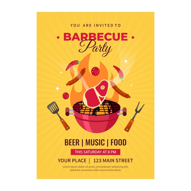 Free vector flat summer barbecue invitation template