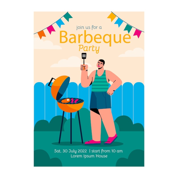 Free vector flat summer barbecue invitation template